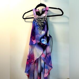 Bebe gorgeous print embellished rhinestones halter long flowy top